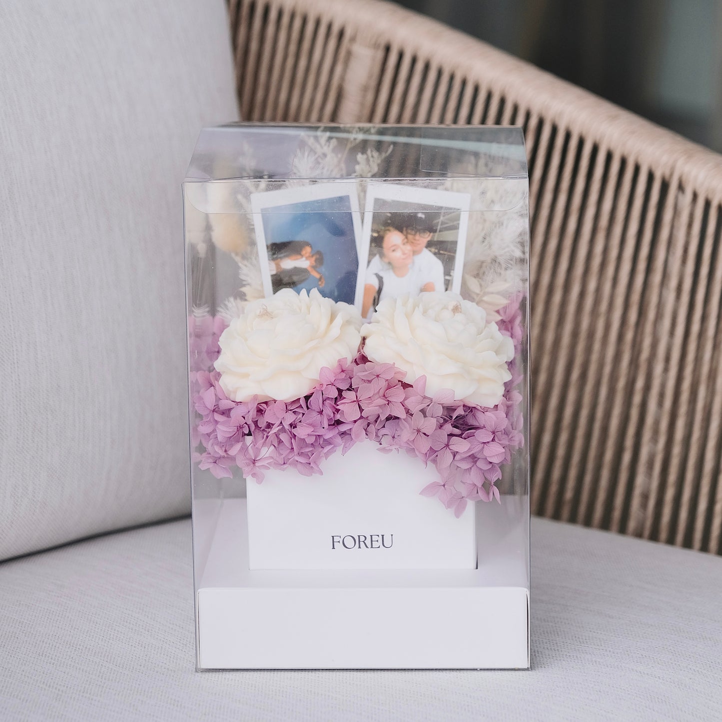Premium Flower Box (Duo Candle Set) with Personalised Photos - Lilac Whisper