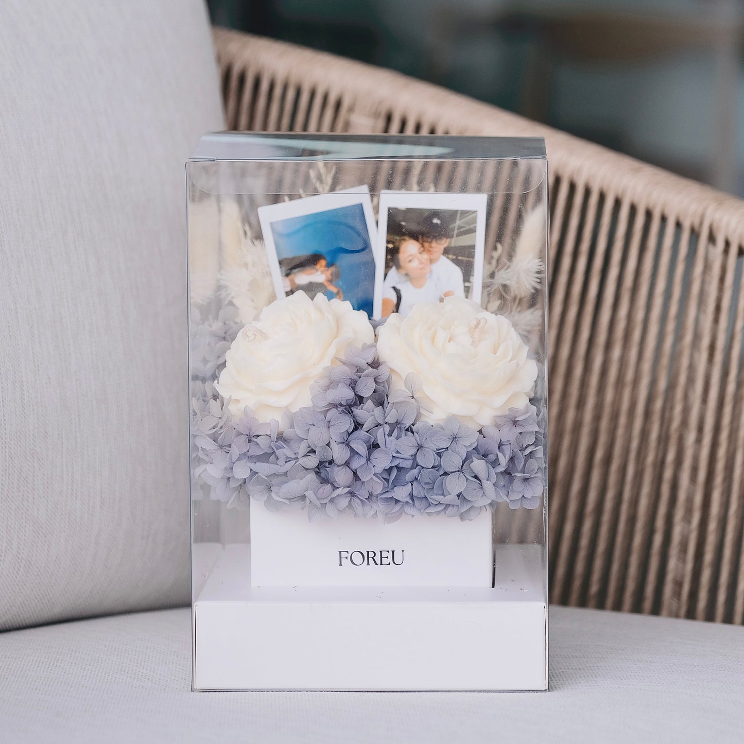 Premium Flower Box (Duo Candle Set) with Personalised Photos - Midnight Meadow