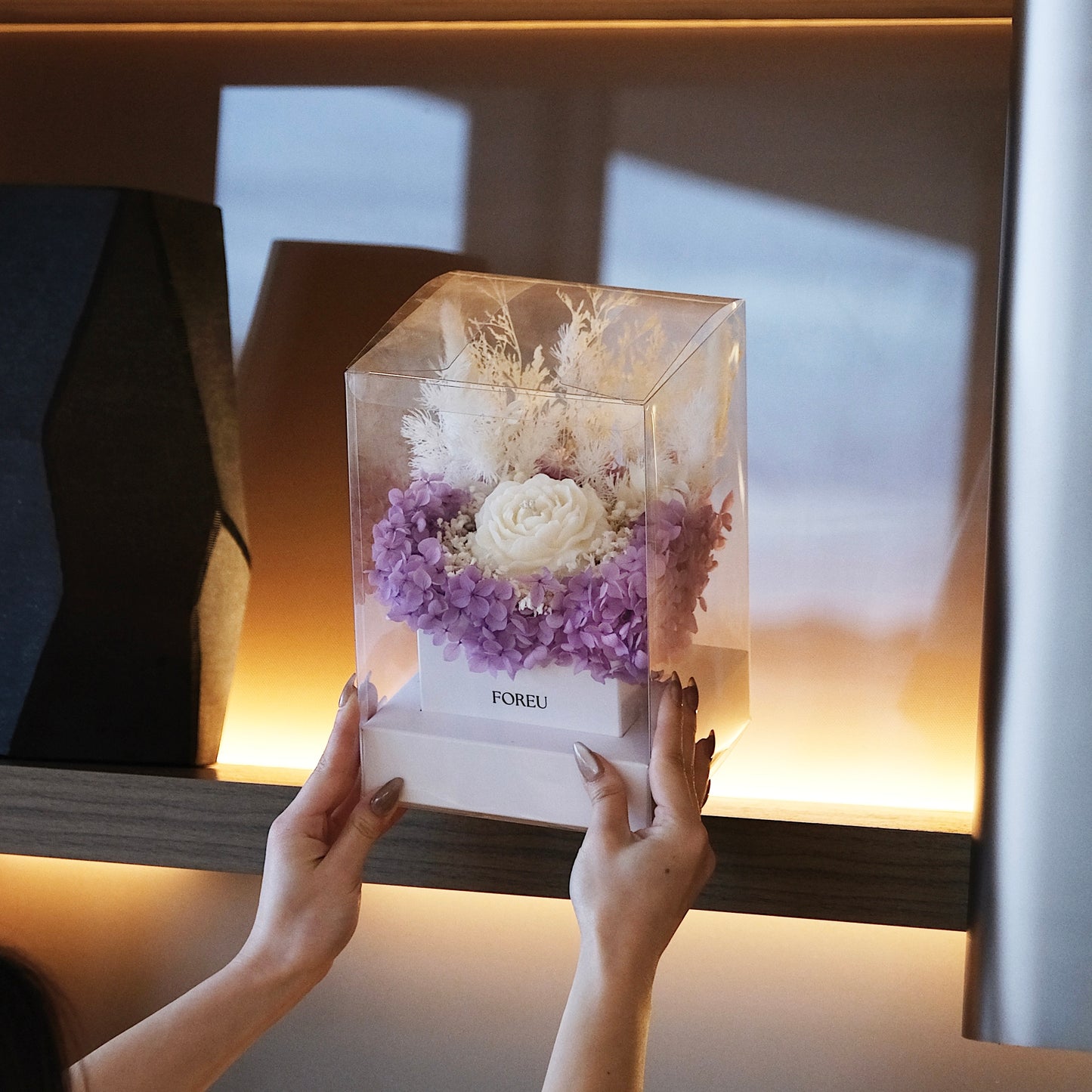 Premium Flower Box (Single Candle) - Lilac Whisper
