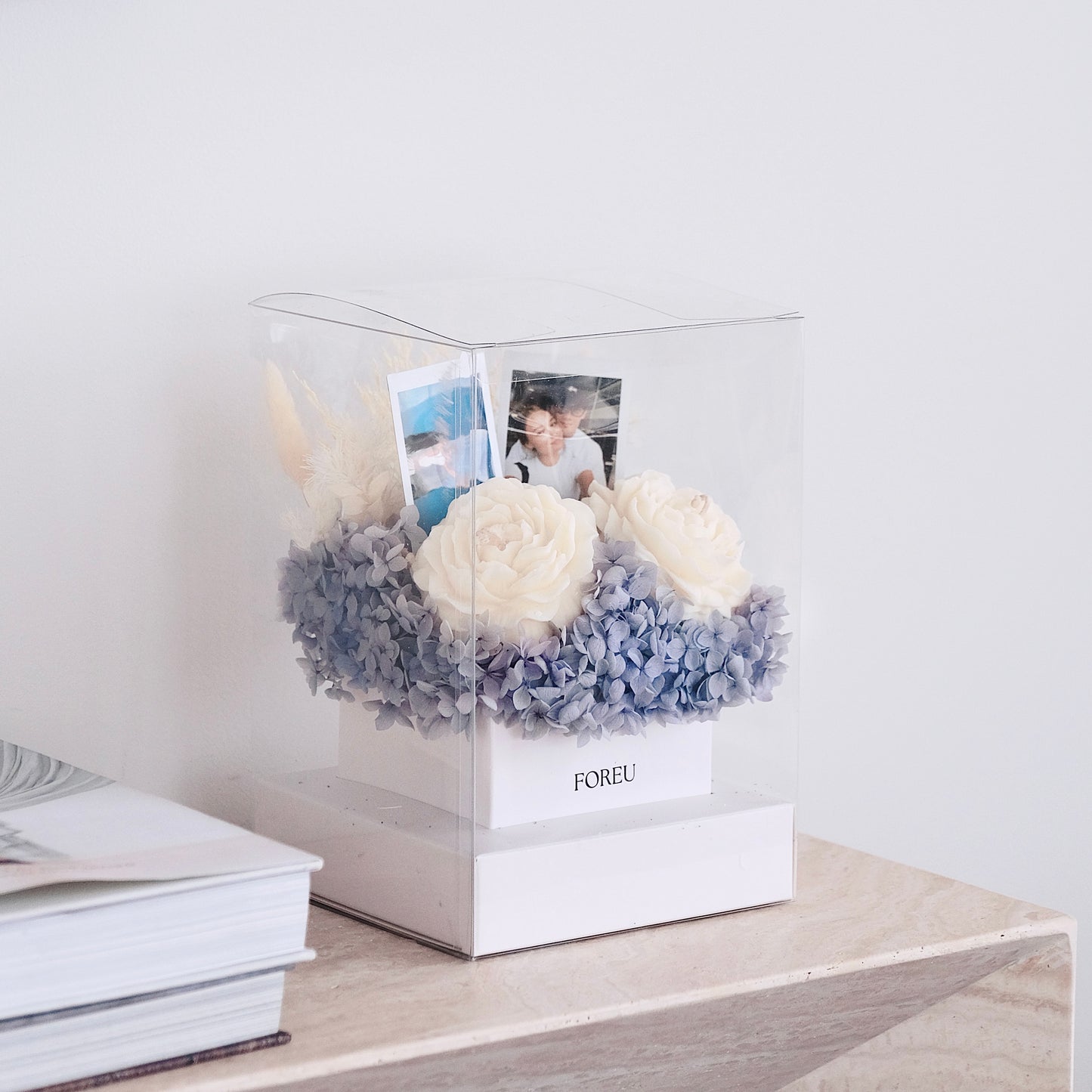 Premium Flower Box (Duo Candle Set) with Personalised Photos - Midnight Meadow