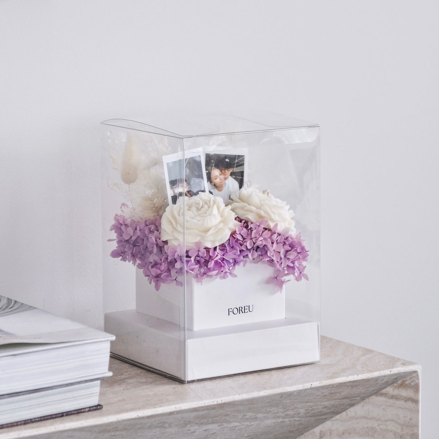 Premium Flower Box (Duo Candle Set) with Personalised Photos - Lilac Whisper