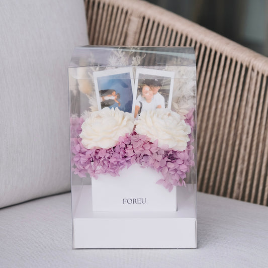 Premium Flower Box (Duo Candle Set) with Personalised Photos - Lilac Whisper