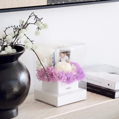 Premium Flower Box (Single Candle) with Personalised Photos - Lilac Whisper