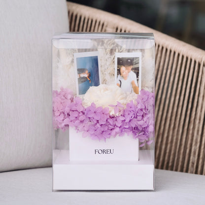 Premium Flower Box (Single Candle) with Personalised Photos - Lilac Whisper