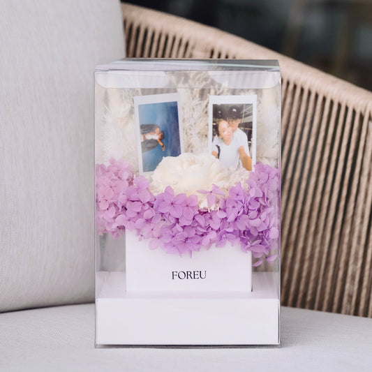 Premium Flower Box (Single Candle) with Personalised Photos - Lilac Whisper